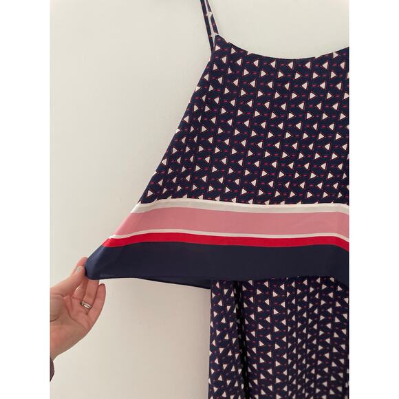 Joie Seia Handkerchief Dress Medium Navy Blue Silk Midi Triangle Print Casual - Picture 4 of 10